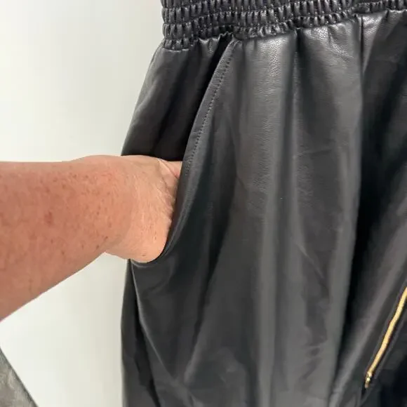 Anthropologie The Tommie Smocked Front-Zip Shirt Dress 3X Faux Leather Edition - Picture 5 of 9